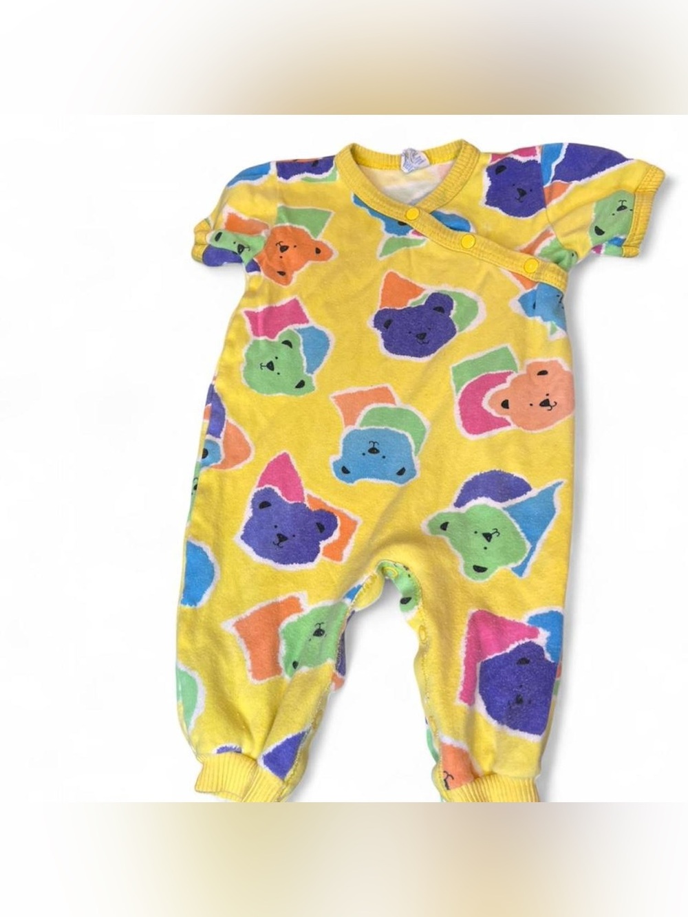 90s Yellow Bear Print One-Piece Romper